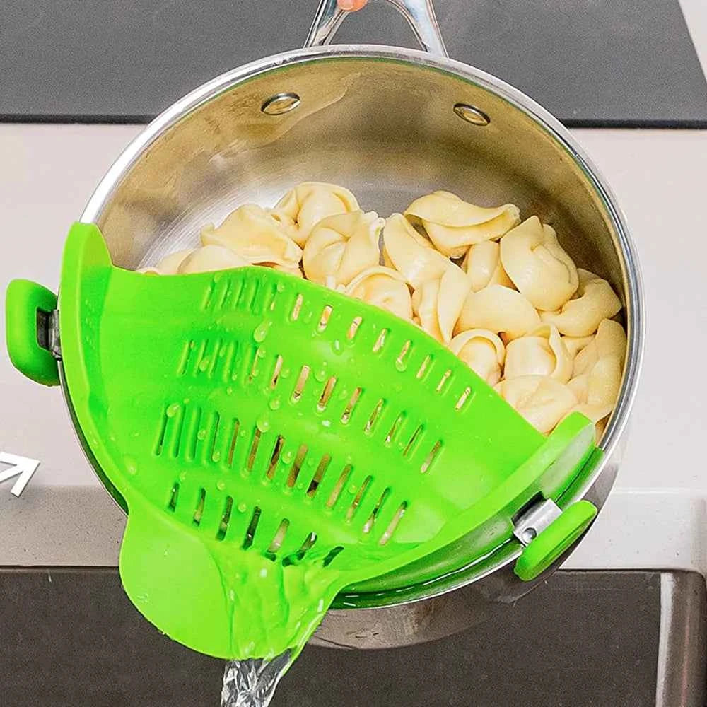 Clip-On Silicone Kitchen Strainer for Pots and Pans - The Silver Spoon