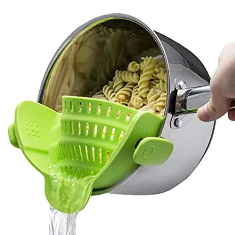 Clip-On Silicone Kitchen Strainer for Pots and Pans - The Silver Spoon