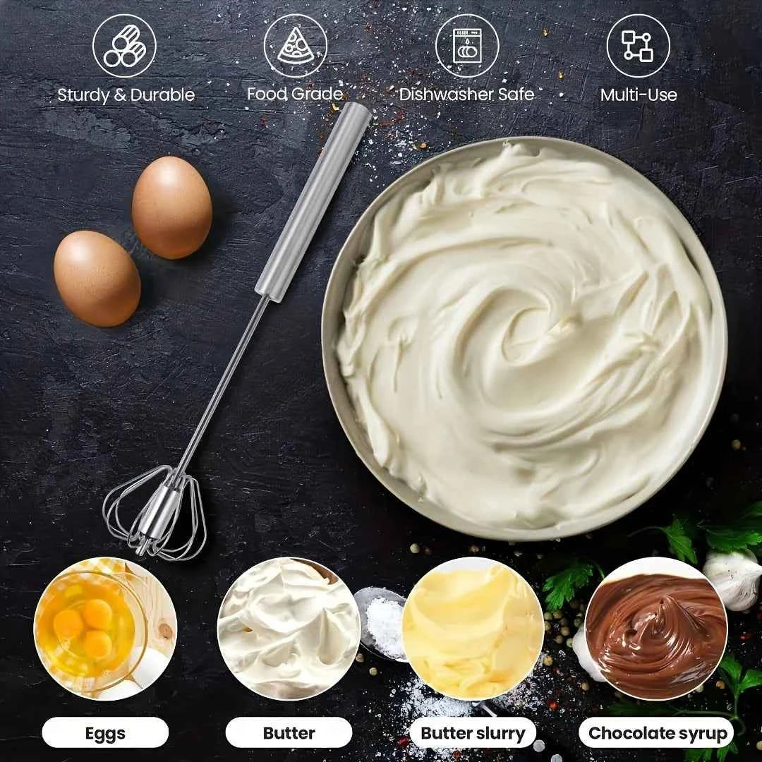 Stainless Steel Egg Beater - Durable Semi-Automatic Mixer for Effortless Mixing - The Silver Spoon