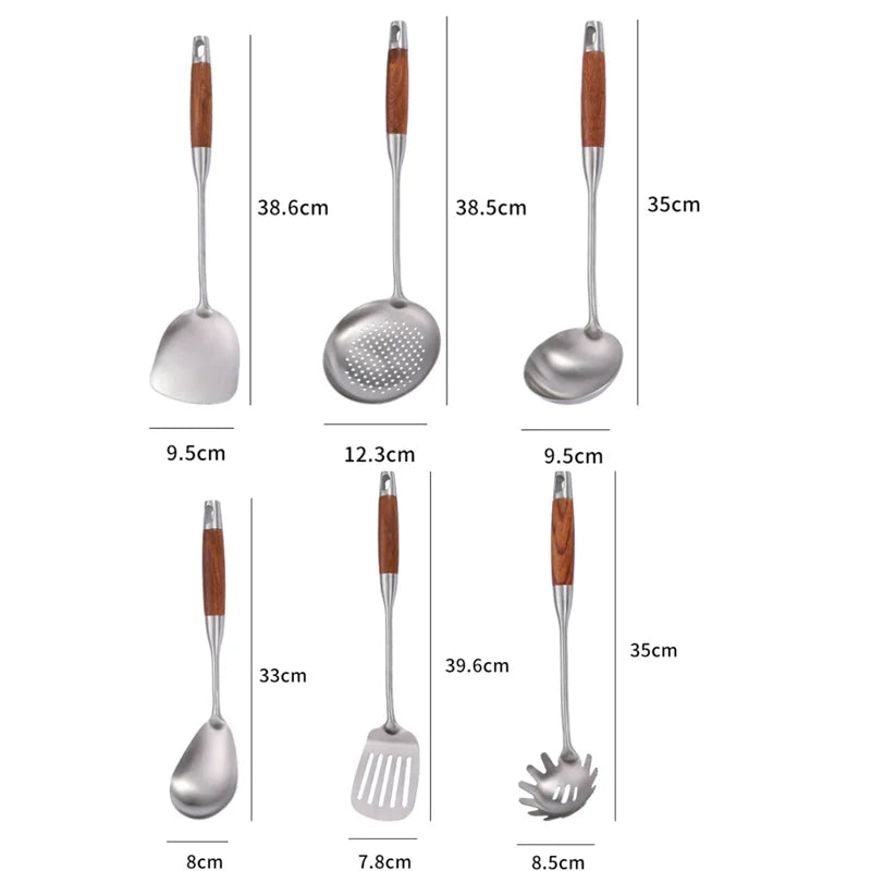 Rosewood Handle Stainless Steel Cookware Set - Durable Utensils - The Silver Spoon