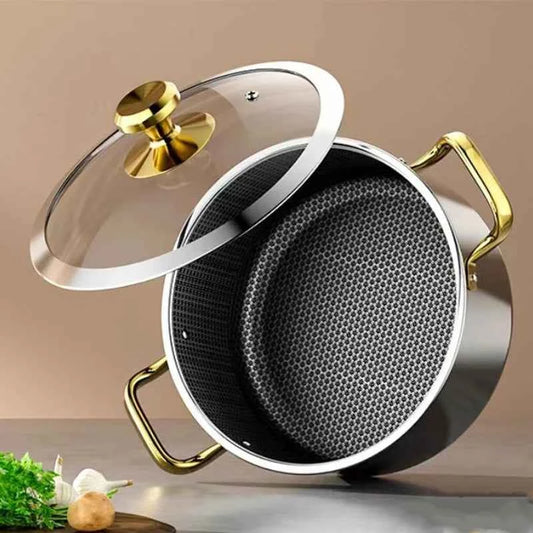 304 Stainless Steel Hot Pot Honeycomb Non-Stick Pot with Lid - The Silver Spoon