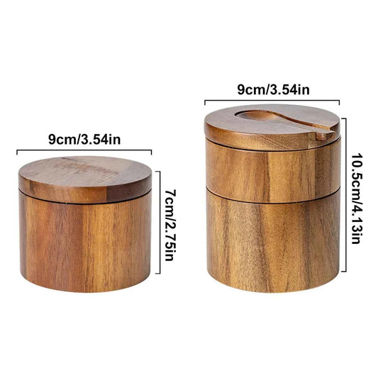 Acacia Wood Spice Jar with Spoon and Swivel Lid - The Silver Spoon