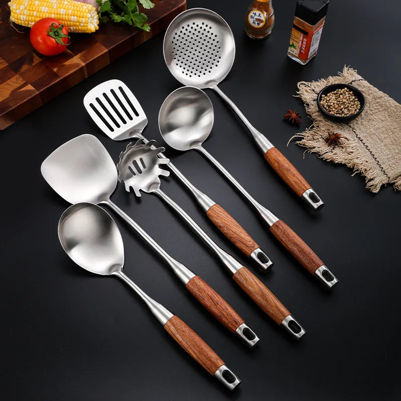 Rosewood Handle Stainless Steel Cookware Set - Durable Utensils - The Silver Spoon